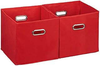 Relaxdays Storage Box Set of 2, No Lids, With Handles, Folding, Square Shelf Bins, 30 cm, Red,10025656_47