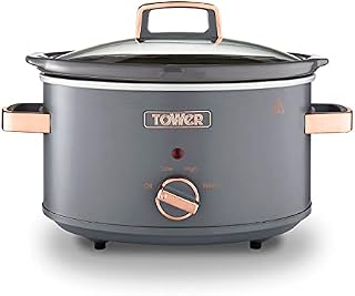 Tower T16042GRY Cavaletto 3,5 Litre Slow Cooker with 3 Heat Settings, Cool Touch Handles, 210W, Grey and Rose Gold