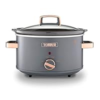 Tower Cavaletto 3.5 Litre Slow Cooker with 3 Heat Settings, Removable Dishwasher Safe Pot, Cool Touch Handles, Up to 4 Portions, Grey and Rose Gold, T16042GRY