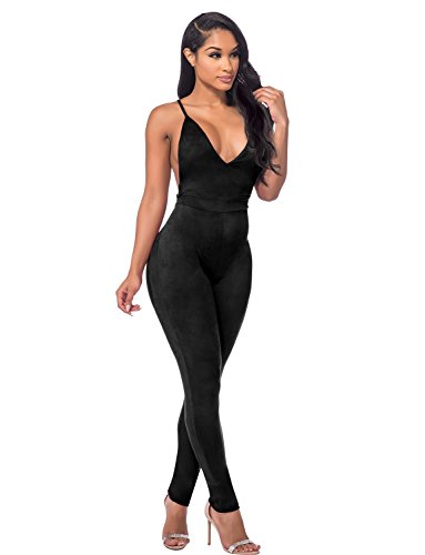 Sedrinuo Women's Top Cross Backless Jumpsuit,Black,Medium
