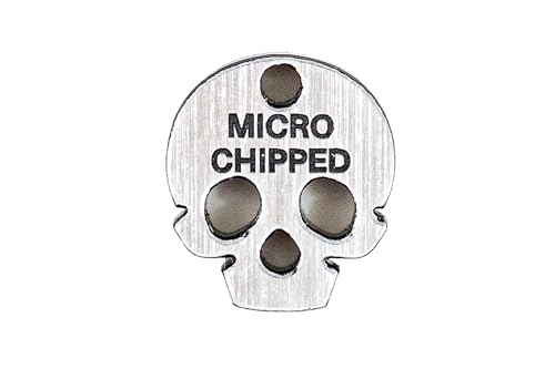 Caddy Bay Collection Silver Skull Microchipped Mini ID Pet Tag Charm, Cat and Dog Micro Chipped Pet ID, Pet Collard Tag, I Am Lost Help Tag for Pets, Lost Pet Dog Cat ID Tag