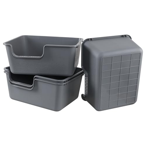 4 cajas de arena para gato de plástico abierto, gris miniatura 7