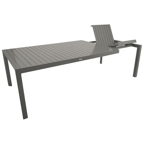 DEGAMO Gartentisch Ausziehtisch BAGO XL 195/255x120cm, Aluminium Silbergrau, Outdoor wetterfest