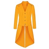 MOFOVELY Mens Pirate Coat Steampunk Jacket Tailcoat Renaissance Jacket Halloween Hatter Costume (L,Yellow)