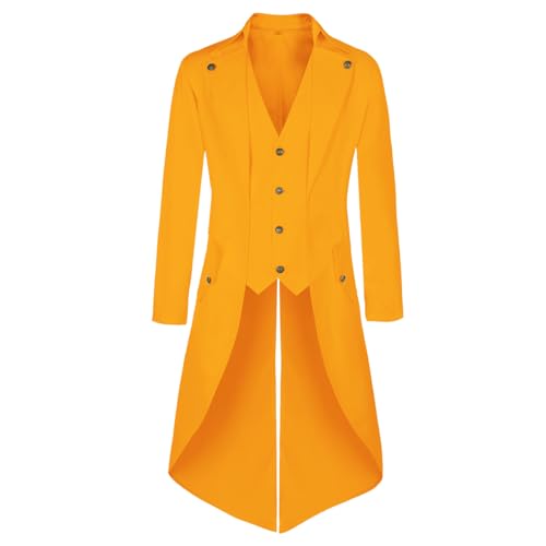MOFOVELY Mens Pirate Coat Steampunk Jacket Tailcoat Renaissance Jacket Halloween Hatter Costume (2XL,Yellow)