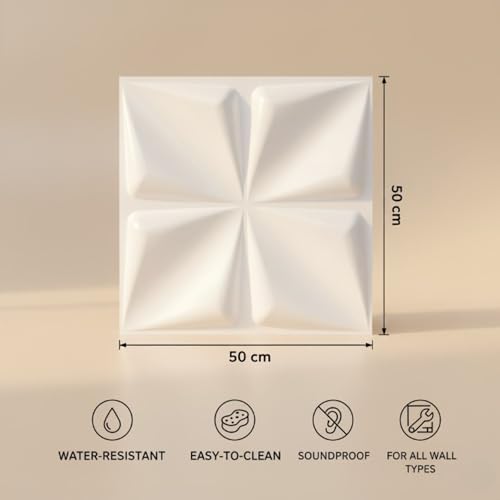Image of Kayra Decor 3D Wall Panel PVC Flower Design,White Color Size is 19.7 inch x 19.7 inch (Pack of 40) Covers 107.60 Sq Feet - D006-1 PVC Panel for Home Kitchen Living Room Gaming Room and Office Decor