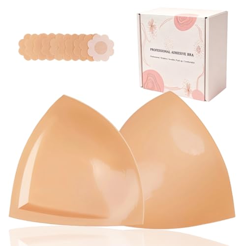 DEPOVOR Double-Sided Adhesive Bra Inserts Large Size Lightly Padded for D+ Cups Reusable Lifting Enhancers for Large Busts Beige
