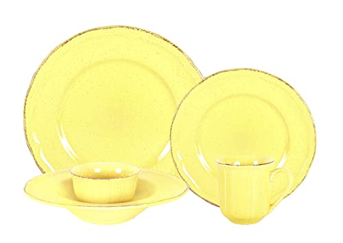 Homevss, Stoneware French Countryside 20Pc Dinnerware Set, Speckled And Antique Yellow #TOP13