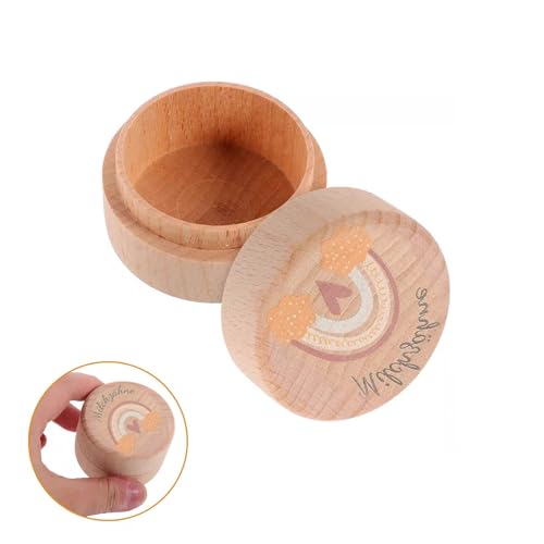 Batheidon Tooth Box Milk Teeth for Boys Girls Tooth Box - Personalised Wooden Box for Boys and Girls - Gift Ideas for Christening and Birthday - Keepsake for New Parents - Round 5 cm x 5 cm