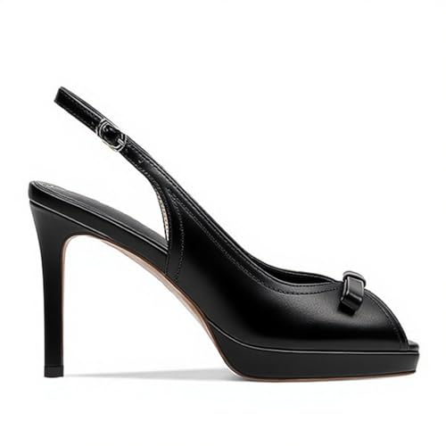LEMUTISME Women's Stylish Peep Toe Bowknot Adjustable Buckle Backstrap Slingback High Heel Dress Pumps Sexy Patent Leather Platform Stiletto Heel Sandals for Women Party Wedding2