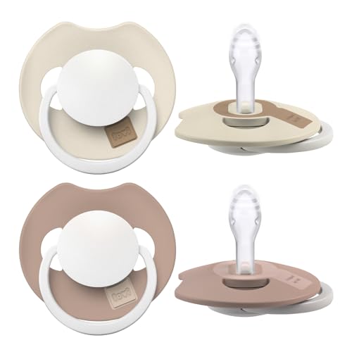 Difrax LOVI Sucette Dynamique 0 à 6 Mois - Phosphorescence - Beige & Marron - 2 Pièces - Facile à Accepter, Sans BPA, Silicones de haute qualité et durables