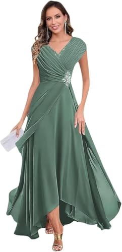 Chiffon Beading Mother of The Bride Dresses for Women Long Ruffles V-Neck Wedding Dresses for Guest4