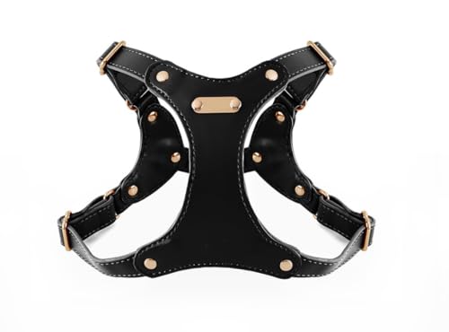 feiling Imbracatura in Pelle Regolabile Pettorina per Cani di Piccola e Media Taglia (nero, S)