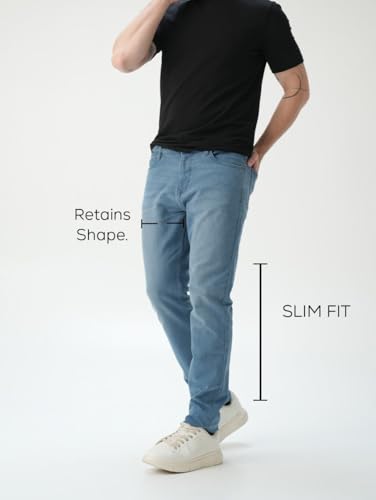 Image of Minus One Slim Fit Stretchable Mid Rise Jeans for Men | Mens Denim Cotton Pants | Stylish Ankle Length Jean
