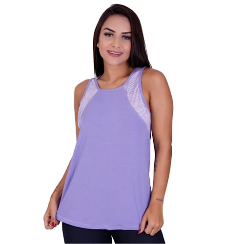 Kit 2 Regata Feminina Academia Blusa Fitness Viscolycra (M, Lilás/Branco)