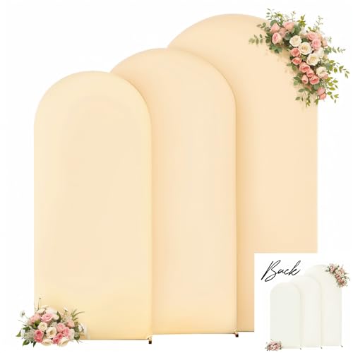 Ivory and Champagne Arch Backdrop Cover 7.2FT 6.6FT 6FT Arch Covers Stretchy Backdrop Set of 3, Wedding Arch Cover Spandex Fitted Double-Color Fabric Arch Covers for Party Baby Shower Birthday Decor