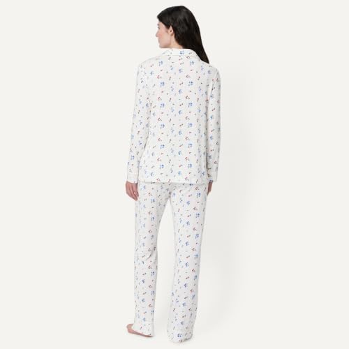 Image of Amazon Essentials x Sofia Grainge Women's Stretch Modal Long-Sleeve Button-Front Top and Full-Length Bottom Pajama Set