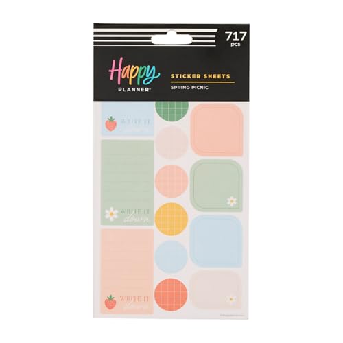 Happy Planner 15-Sheet Sticker Pack for Calendars Journals and Planners Scrapbook Accessories Classic Size 717 Stickers Total Spring Picnic