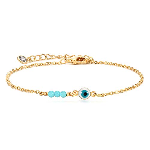 OSIANA Dainty Gold Anklet for Women 18K Gold Filled Simple Turquoise Evil Eye Anklet Boho Summer Beach Charm Unique Chain Foot Anklet Minimalist Personalized Jewelry Gift for Her