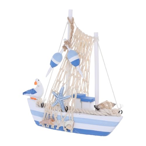 STOBAZA Mediterranean Wooden Sailboat Model Creative Seabird Design Nautical Style Desktop Decoration Boat Wooden Craft for Home Office Decor