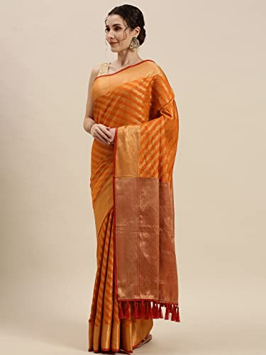 Image of Panzora Women's Banarasi Silk Woven Zari Work Saree With Unstitched Blouse Piece