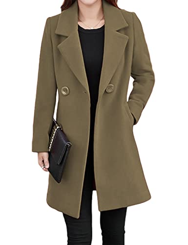 Image of Tanming Womens Elegant Notched Collar Button Wool Blend Solid Long Pea Coat Overcoat (Camel-M)