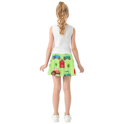 Joisal Athletic Shorts for Girls Skorts Tennis Skirts Kids Running Flowy Skirt Cute Cartoon Tractors Green 3t4