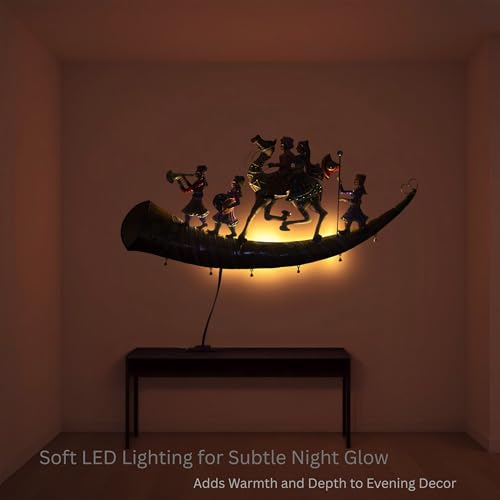 Handcrafted Rajasthani Trumpet Horn Metal Wall Decor with LED Lights – Ethnic Raja Royal Procession Showpiece for Living Room, Bedroom, Hallway (37x17 in) — photo — 6 of 9