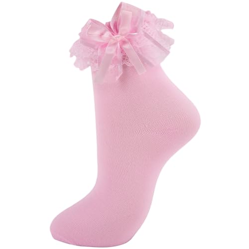 Womens Ruffle Socks with Bow Cute Frilly Lace Ankle Socks Adult Fancy Dress Sock Princess Lolita Bobby Sock Big Girls