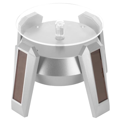 GALPADA Soporte Giratorio para Exhibición con LED y Energía Solar Base Robusta para Exposiciones y Demostraciones sin Batería Color Plata con Luz Azul