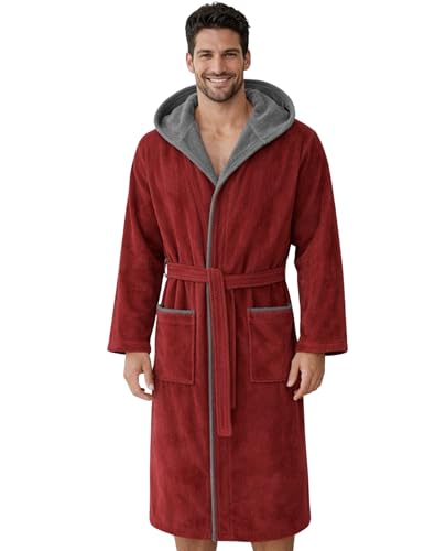Morgenstern Dressing Gown Men 100% Cotton Hood Luxury Velvet Terry Bathrobe Finn