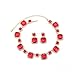 Jnncocier Fashion Bride Silver Green Red Bridal Square Layered Crystal Necklace Earrings Set Crystal Wedding Jewelry Set Christmas Halloween Full Rhinestone Choker Necklace for Women (Red)