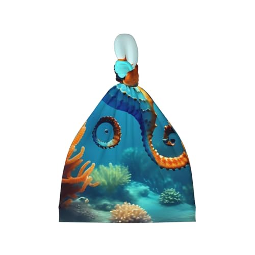 Newborn Baby Hat, Seabed Coral Seahorse Print Soft Top Knot Beanie Cap, Cute Baby Headwear for 0-6 Months