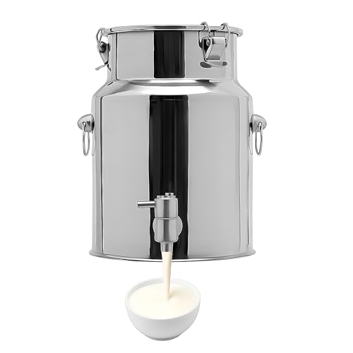 304 Stainless Steel Beverage Dispenser with Spigot, 10L/2.64 Gal 304 Milk Can Drink Dispenser with Sealed Lid & Handle, for Iced Tea, Water, Milk, Wine, Juice, Home Kitchen, Cafes, Restaurants