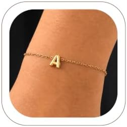 U7 Initial Bracelets for Women 14K Gold Plated A Letter Bracelet with Adjustable Chain Charm Bracelet Jewelry Gift for Mon Wife Daughter Friend