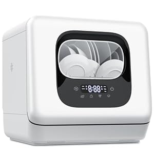 Joy Pebble Countertop Dishwasher, 28 Pieces Dishes/Cycle, 6 Washing Programs&Hot Drying, Dish Washer with 360°Dual Spray, with Child Lock&Delayed Start, Portable Dishwasher for Apartment/RV/Dorm