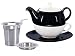 Produktbild Buchensee Tea for One mit Sieb Lena 500ml aus Crystal Bone China Porzellan in schwarz. Teekanne + Teetasse + Untersetzer + Sieb + Abtropfschale