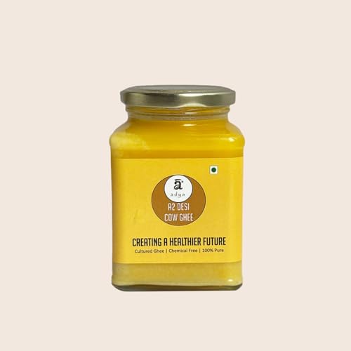 Image of Adya Organics A2 Ghee - 100% Pure Desi Cow Ghee, Chemical Free, Cultured. Bilona Method, Rich in Healthy Fats, Ideal for Cooking & Spreading, 400ml