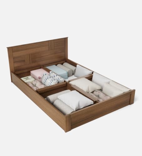 Image of Mintwud Pepperfry Engineered Wood Queen Size Bed with Box Storage for Bedroom Living Room Home | Wooden Double Bed Cot Palang Furniture (Walnut Bronze Finish)