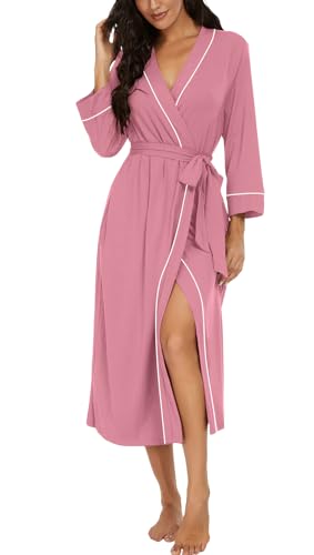 Image of PrinStory Womens Robe Long Knit Bathrobe Lightweight Soft Robes Ladies Bath Robe