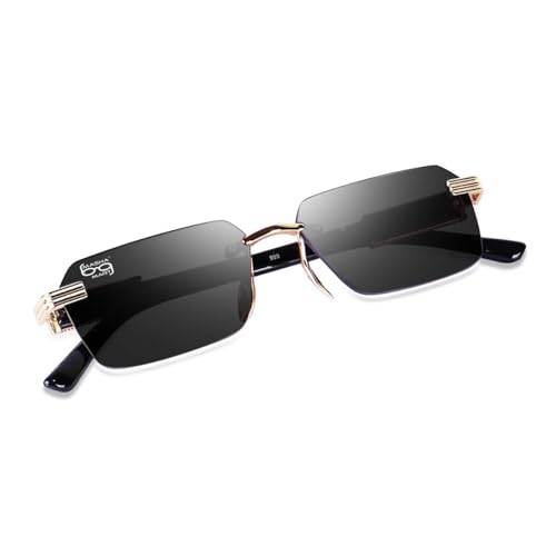 Image of MC STAN | Rimless Luxury Sunglasses For Men & Women Black gold Frame Black & brown lens (Pack of 1)