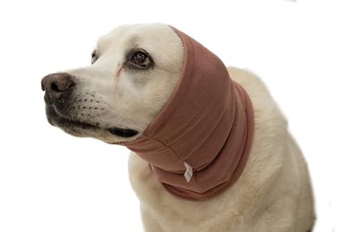 Image of Dog Ear Cover for Dogs, Keep Calming Quiet Ears, Reusable Anxiety Relief for Flies, Grooming, Thunderstorms & Fireworks Pink, Large