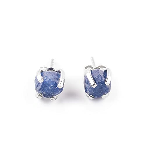 InfinityGemsArt Blue Sapphire Raw Stud Earrings in 925 Silver