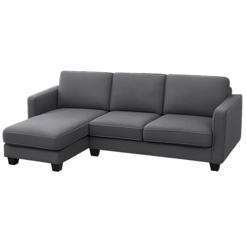 Image of FURNY Arlo 4 Seater Fabric LHS L Shape Sofa Set (Dark Grey) Premium Velvet Finish | Ideal of Living Room