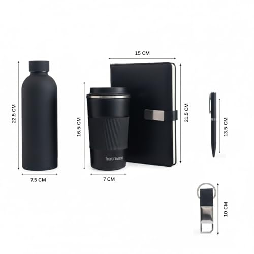 Image of Personalised 5 in 1 Corporate Gift Set which Includes Diary,Keychain, Coffee Mug, Metal Pen & Water Bottle. Gift Set for, Employee of The Month, Corporate Gift for Clients (Black)