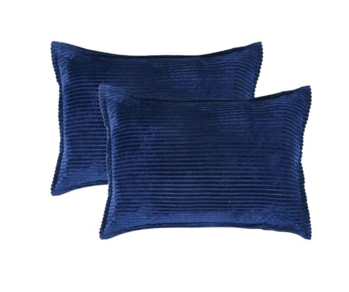 Image of RD TREND Corduroy Cushion Cover Set of 2, Striped Double Sided Decorative Throw Pillowcases for Sofa, Bed & Living Room Rectangular Long Cushion Covers 18x28 inches | Navy Blue
