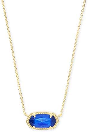 Kendra Scott Elisa Short Pendant Necklace for Women, Dainty Fashion Jewelry, 14k Gold-Plated Brass, Cobalt Cats Eye