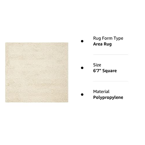 Safavieh California Premium Shag Collection 6'7" Square Ivory Sg151 Non-Shedding Living Room Bedroom Dining Room Entryway Plush 2-Inch Thick Area Rug #TOP4