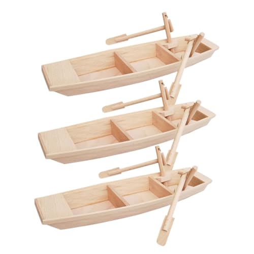 STOBOK 3個 木製小船模型 点 デスクトップ用木工芸品 手作り装飾品 滑らかな仕上げ 丈夫で自然なインテリア用ボートオーナメント