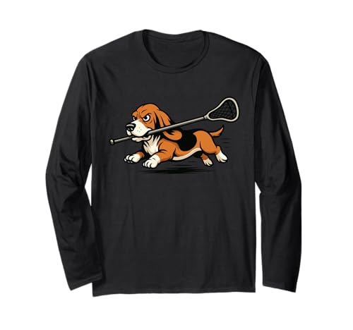 Basset Hound Jugando Lacrosse Lax Player Dog Lover Manga Larga